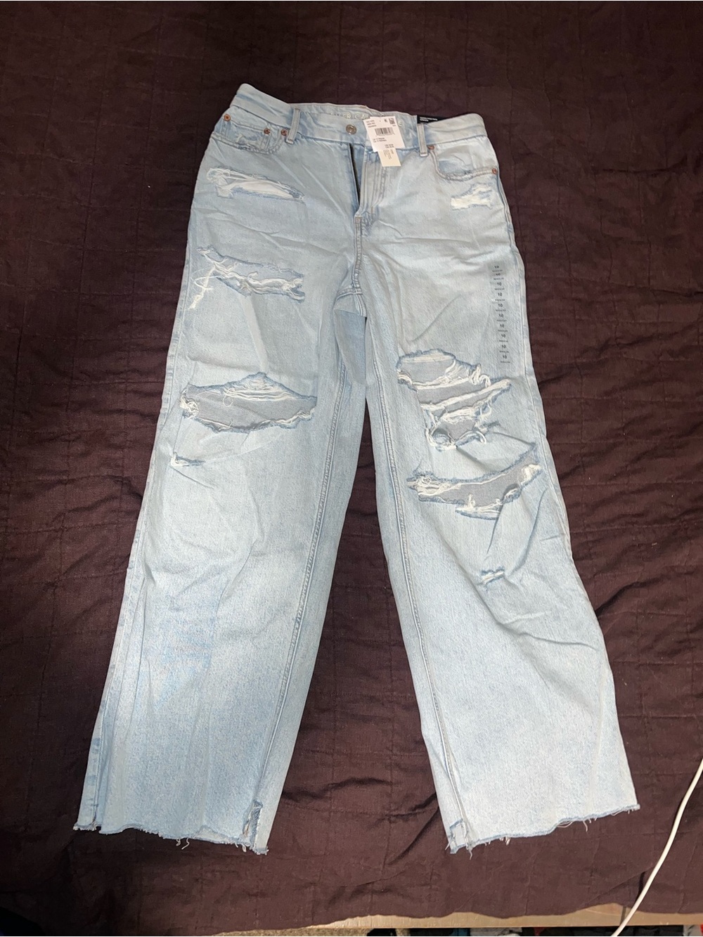 American Eagle Outfitters Light Blue Wide Leg Distressed Jeans